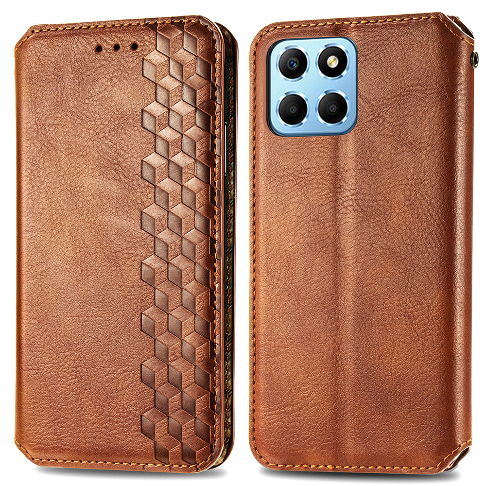 Anti-fall Phone Case For Honor X8 5G Flip Leather Wallet Cover Stand Imprinting Rhombus Magnetic Phone Case Anti-fall Phone Case For Honor X8 5G Flip Leather Wallet Cover Stand Imprinting Rhombus Magnetic Phone Case